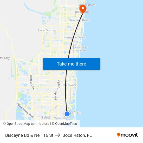 Biscayne Bd & Ne 116 St to Boca Raton, FL map