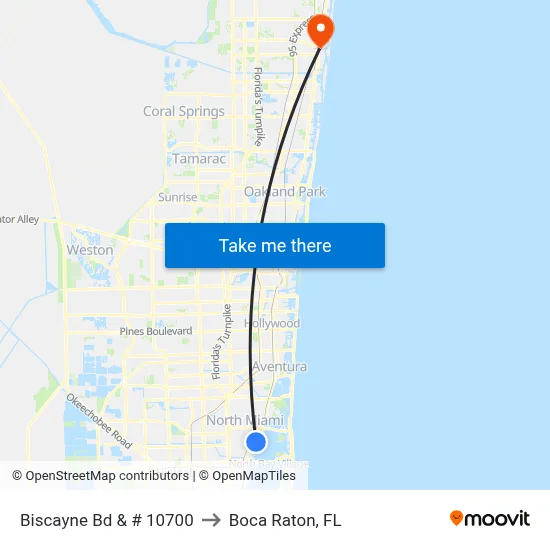 Biscayne Bd & # 10700 to Boca Raton, FL map