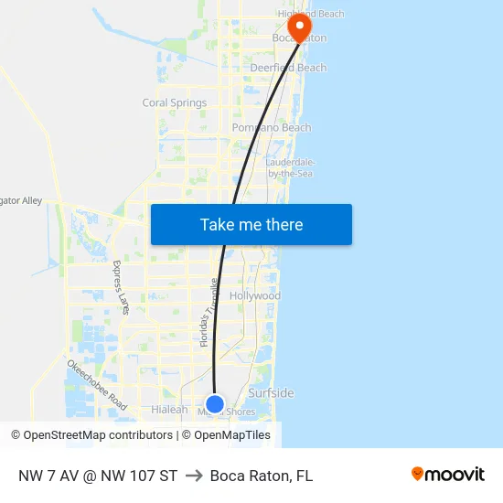 Nw 7 Av @ Nw 107 St to Boca Raton, FL map