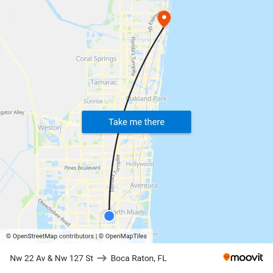 Nw 22 Av & Nw 127 St to Boca Raton, FL map