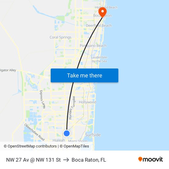 NW 27 Av @ NW 131 St to Boca Raton, FL map