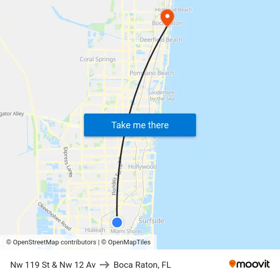 Nw 119 St & Nw 12 Av to Boca Raton, FL map