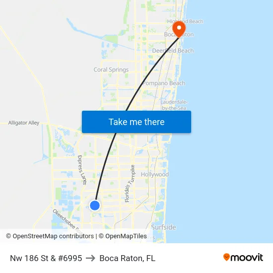 Nw 186 St & #6995 to Boca Raton, FL map