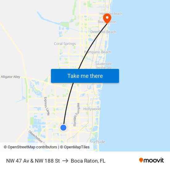 NW 47 Av & NW 188 St to Boca Raton, FL map