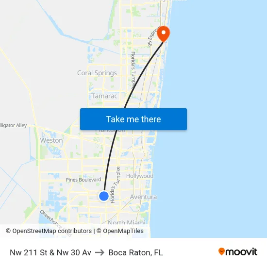 Nw 211 St & Nw 30 Av to Boca Raton, FL map