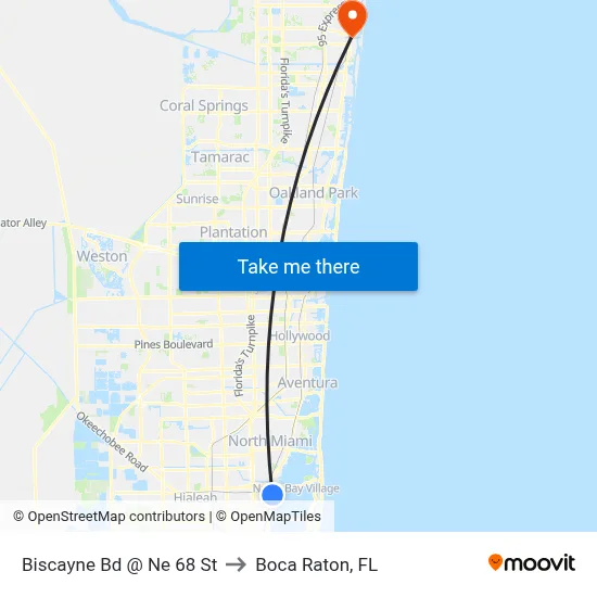 Biscayne Bd @ Ne 68 St to Boca Raton, FL map