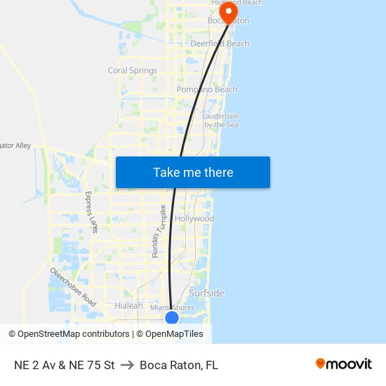 NE 2 Av & NE 75 St to Boca Raton, FL map