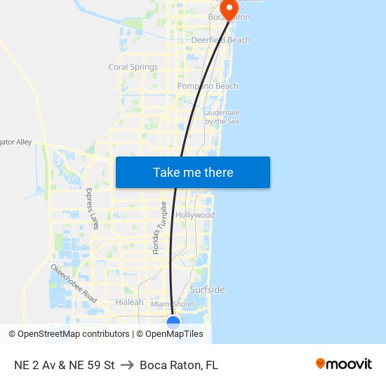 NE 2 Av & NE 59 St to Boca Raton, FL map