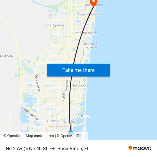 Ne 2 Av @ Ne 40 St to Boca Raton, FL map