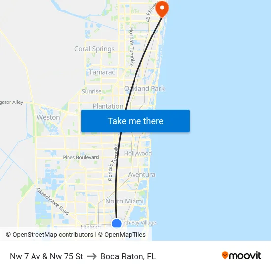 Nw 7 Av & Nw 75 St to Boca Raton, FL map