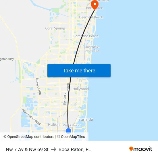 Nw 7 Av & Nw 69 St to Boca Raton, FL map