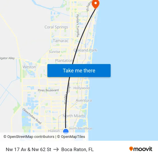 Nw 17 Av & Nw 62 St to Boca Raton, FL map