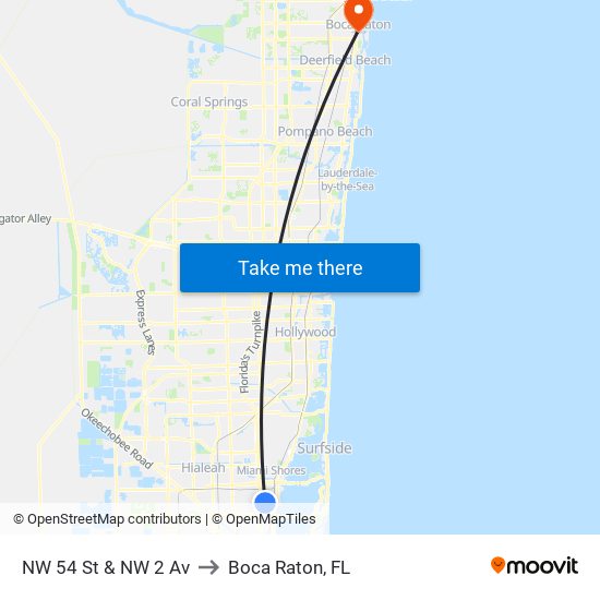 NW 54 St & NW 2 Av to Boca Raton, FL map