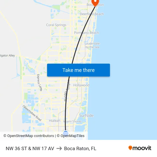 Nw 36 St & Nw 17 Av to Boca Raton, FL map
