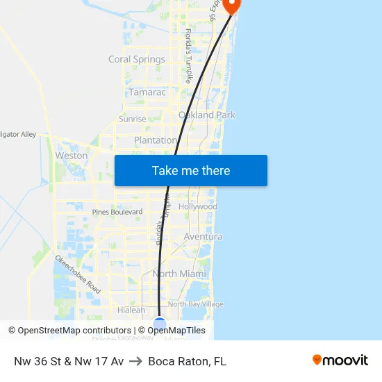 Nw 36 St & Nw 17 Av to Boca Raton, FL map