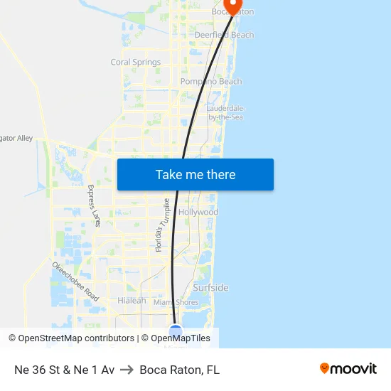 Ne 36 St & Ne 1 Av to Boca Raton, FL map