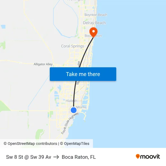 Sw 8 St @ Sw 39 Av to Boca Raton, FL map