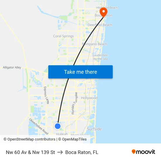 Nw 60 Av & Nw 139 St to Boca Raton, FL map