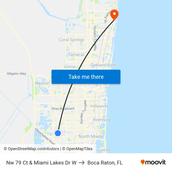 Nw 79 Ct & Miami Lakes Dr W to Boca Raton, FL map