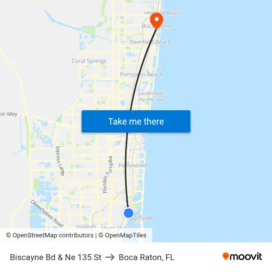 Biscayne Bd & Ne 135 St to Boca Raton, FL map