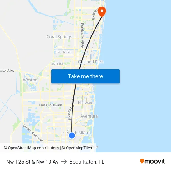 Nw 125 St & Nw 10 Av to Boca Raton, FL map