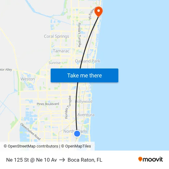 Ne 125 St @ Ne 10 Av to Boca Raton, FL map