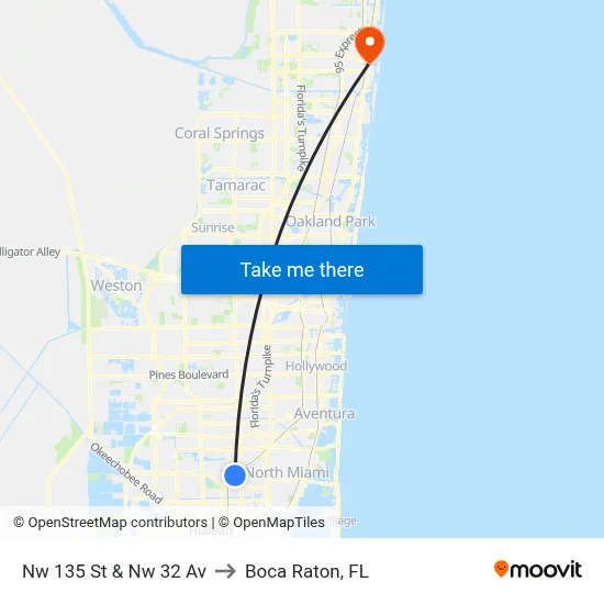 Nw 135 St & Nw 32 Av to Boca Raton, FL map