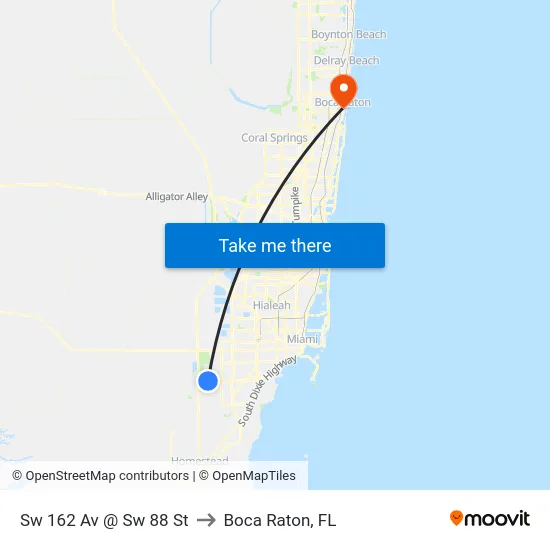 Sw 162 Av @ Sw 88 St to Boca Raton, FL map