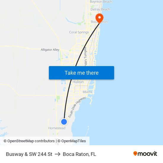 Busway & SW 244 St to Boca Raton, FL map