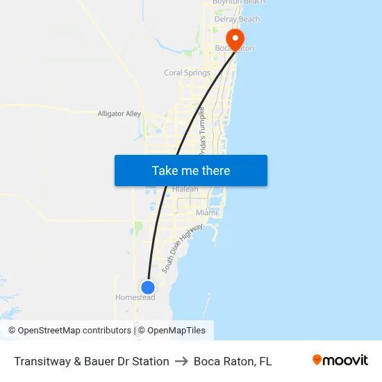 Transitway & Bauer Dr Station to Boca Raton, FL map