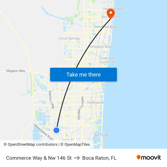 Commerce Way & Nw 146 St to Boca Raton, FL map