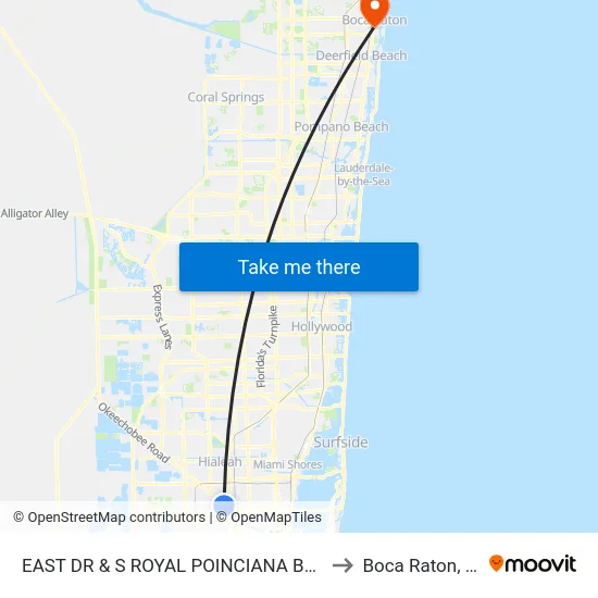 East Dr & S Royal Poinciana Blvd to Boca Raton, FL map