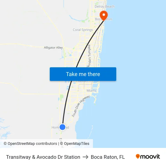 Transitway & Avocado Dr Station to Boca Raton, FL map