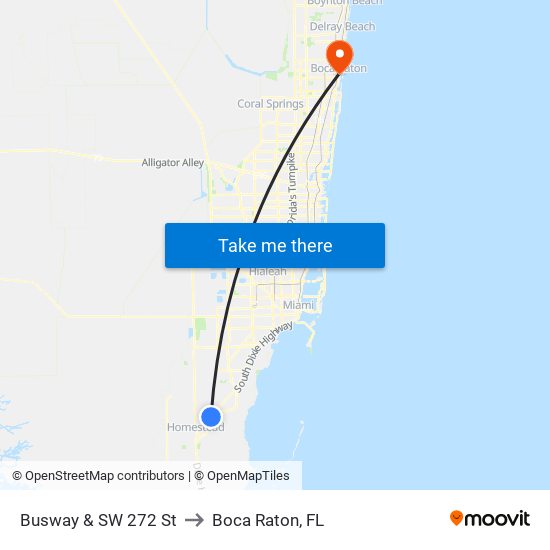 Busway & SW 272 St to Boca Raton, FL map