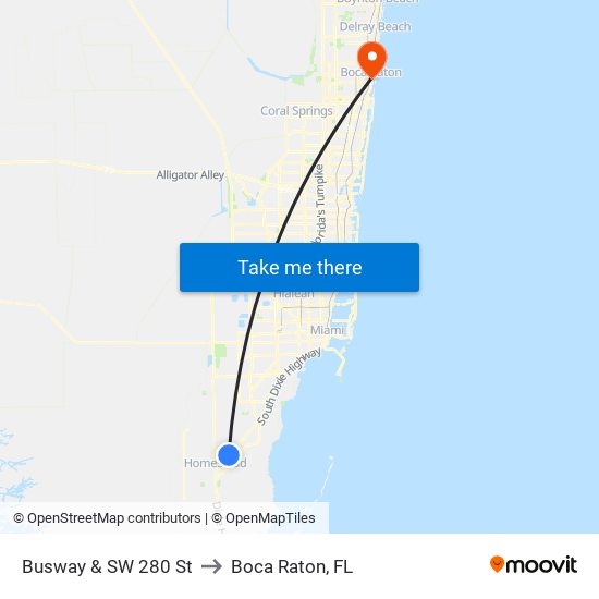 Busway & SW 280 St to Boca Raton, FL map