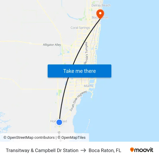 Transitway & Campbell Dr Station to Boca Raton, FL map