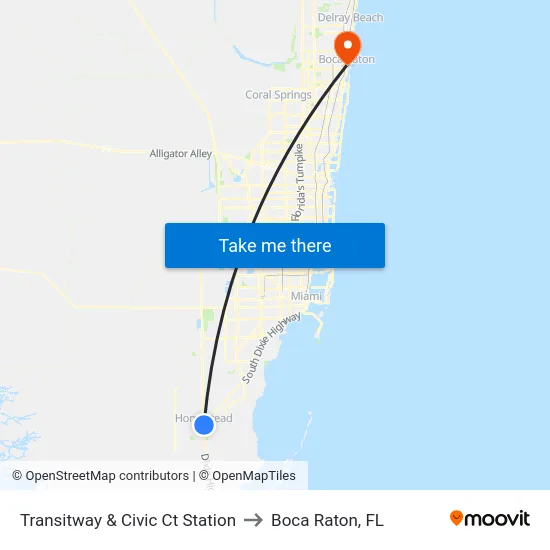 Transitway & Civic Ct Station to Boca Raton, FL map