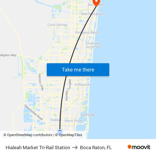 Hialeah Market Tri-Rail Station to Boca Raton, FL map