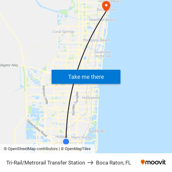 Tri-Rail/Metrorail Transfer Station to Boca Raton, FL map