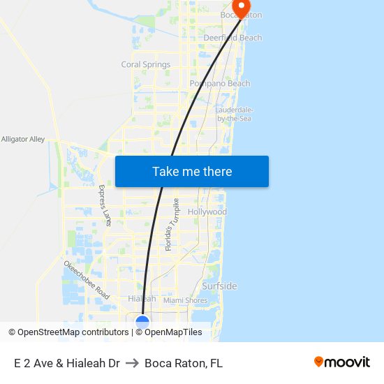 E 2 Ave & Hialeah Dr to Boca Raton, FL map