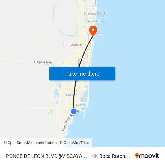 Ponce De Leon Blvd@viscaya Av to Boca Raton, FL map