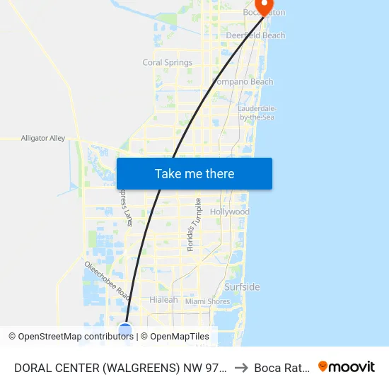 Doral Center (Walgreens) Nw 97 Ave@nw 41 St to Boca Raton, FL map