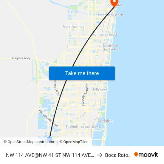 Nw 114 Ave@nw 41 St Nw 114 Ave@nw 41 St to Boca Raton, FL map