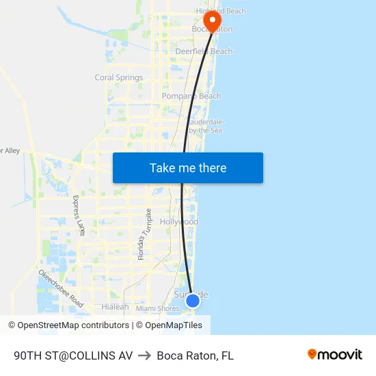 90th St@collins Av to Boca Raton, FL map