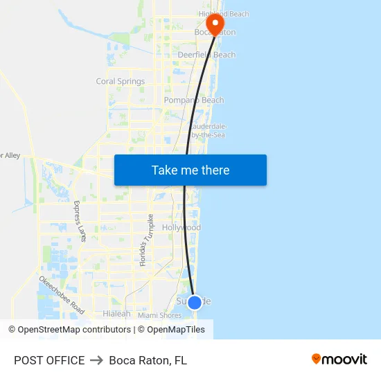 Post Office to Boca Raton, FL map