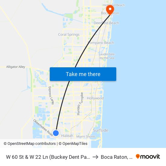 W 60 St & W 22 Ln (Buckey Dent Park) to Boca Raton, FL map