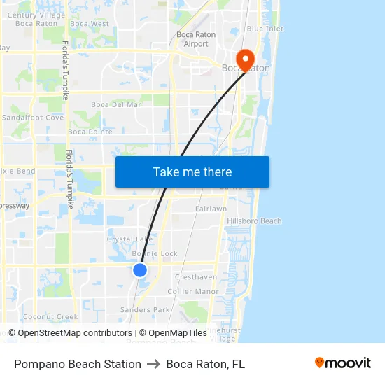 Pompano Beach Station to Boca Raton, FL map