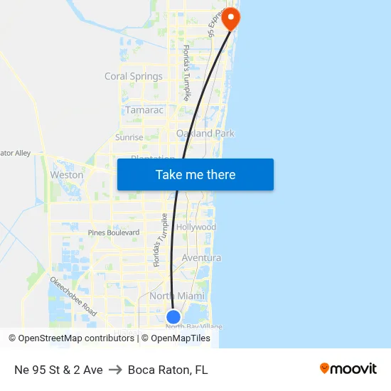 Ne 95 St & 2 Ave to Boca Raton, FL map