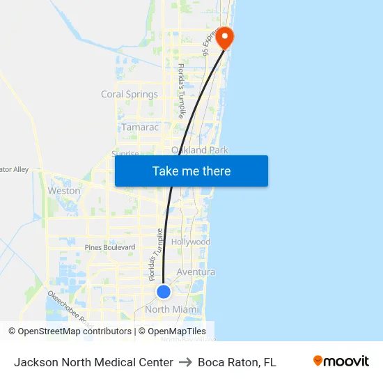 Jackson North Medical Center to Boca Raton, FL map