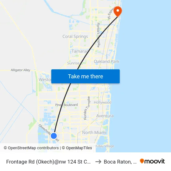 Frontage Rd (Okech)@nw 124 St Court to Boca Raton, FL map